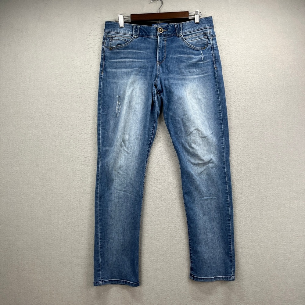 Democracy Jeans Womens 10 Blue Absolution Straight Leg Distressed Casual Denim